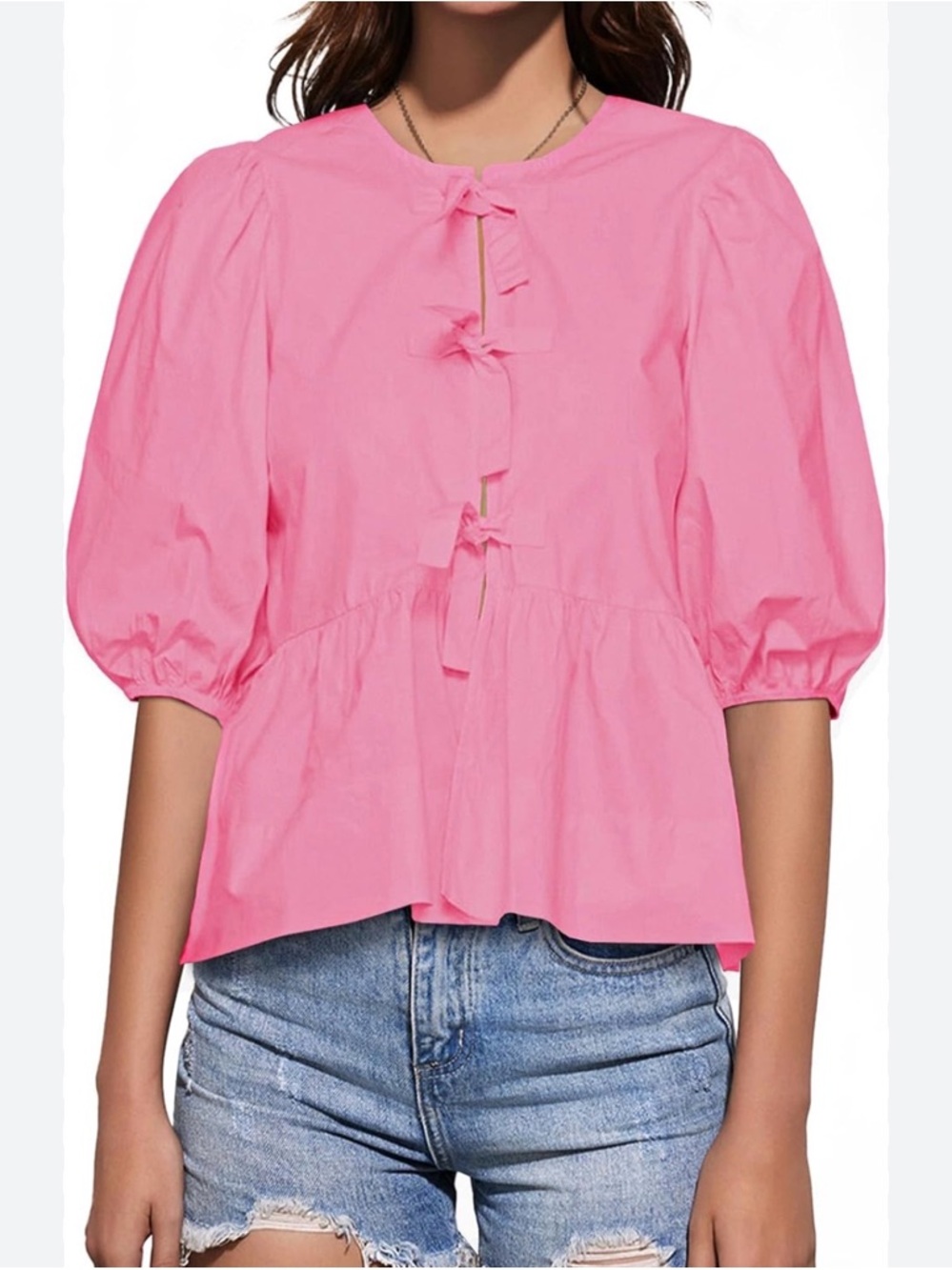 Tie Front Small Women Babydoll Puff Long Sleeve Bow Peplum Blouse Coquette nwot